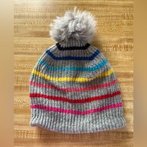 Gap Rainbow Winter Hat with Grey Pom Pom | OSFM